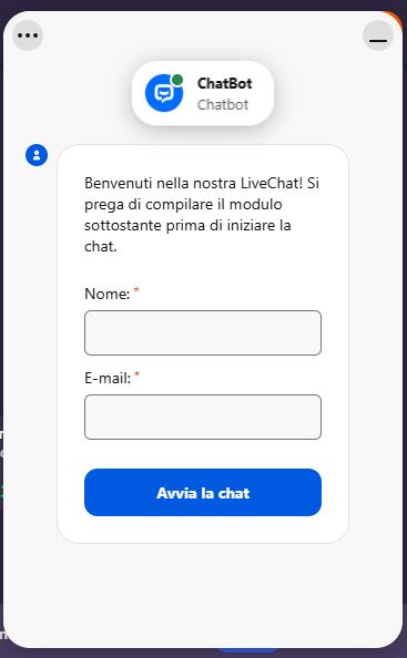 Contatta il supporto tramite live chat